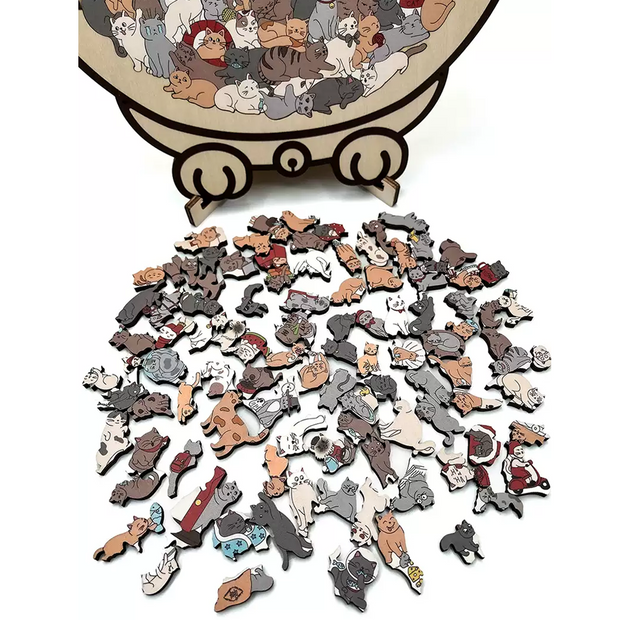 Cat-shaped wooden magnetic puzzle, 135 pieces – Challenging Irregular Jigsaw with Frame & Elegant Morandi Colors