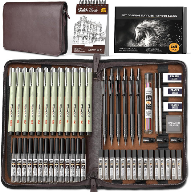 🎨 58PCS Drawing Kit — All-in-One Art Supplies Set for Sketching, Shading &amp; Inking