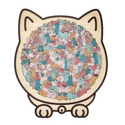 Cat-shaped wooden magnetic puzzle, 135 pieces – Challenging Irregular Jigsaw with Frame & Elegant Morandi Colors