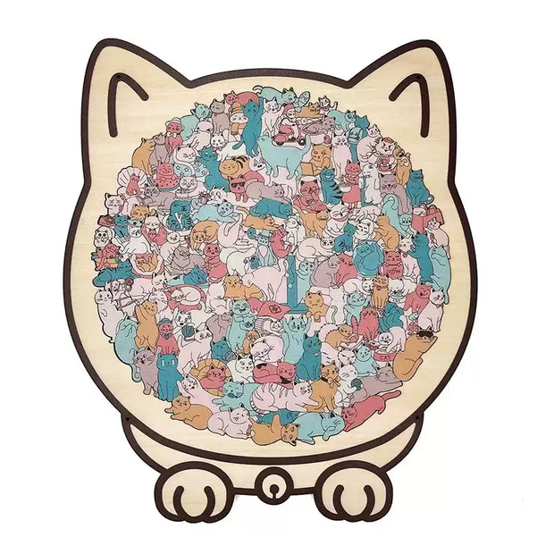 Cat-shaped wooden magnetic puzzle, 135 pieces – Challenging Irregular Jigsaw with Frame & Elegant Morandi Colors