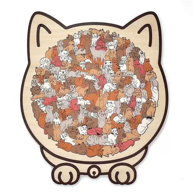 Cat-shaped wooden magnetic puzzle, 135 pieces – Challenging Irregular Jigsaw with Frame & Elegant Morandi Colors